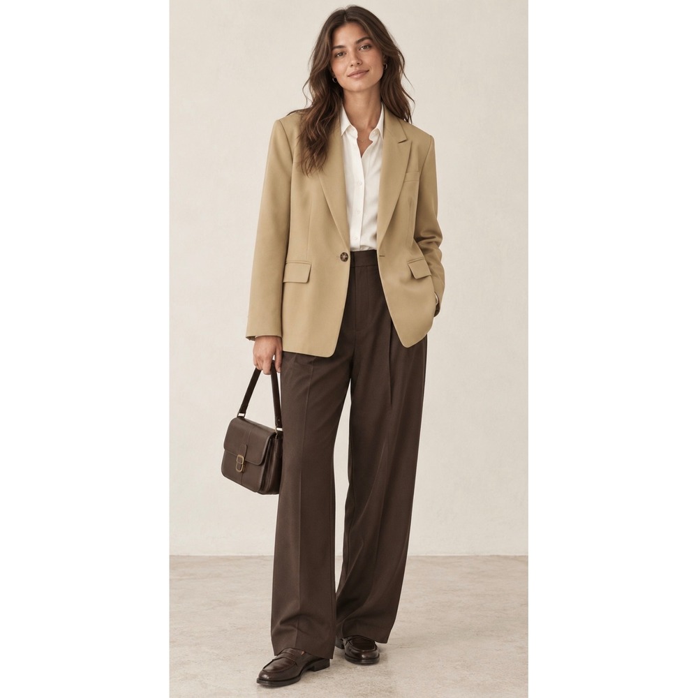 And Now This Women's Tan Oversized Single Button Longline Blazer large academia